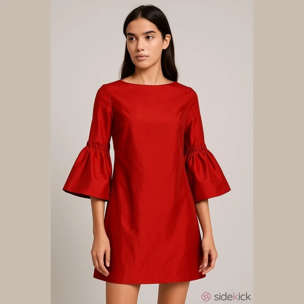 haute monde red dress Haute Monde Bright Red Bell-Sleeve Dress